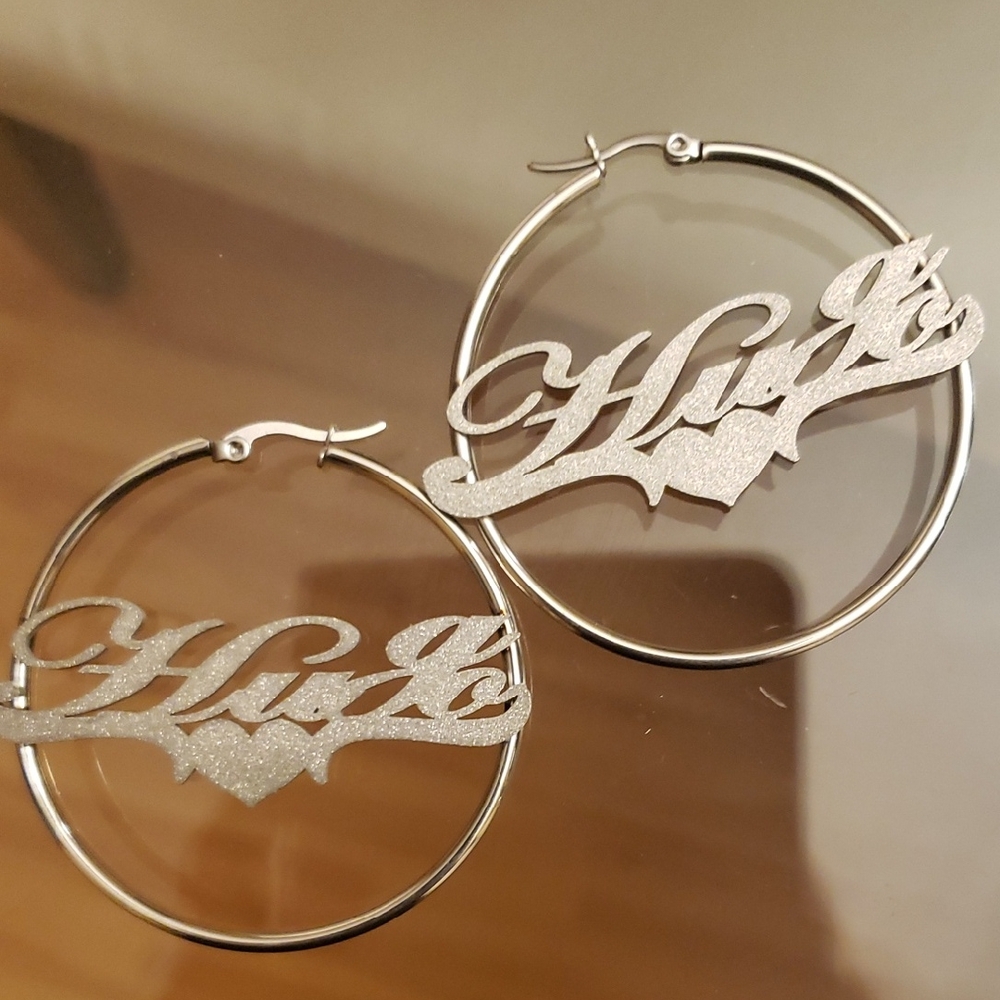 Silver Hoop Earrings Name HUGO